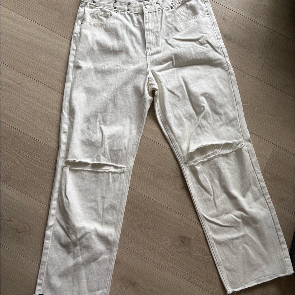 BNWT Storets Vera Slash Cutout Jeans - adjustable cinch waist S/M white - Picture 5 of 14